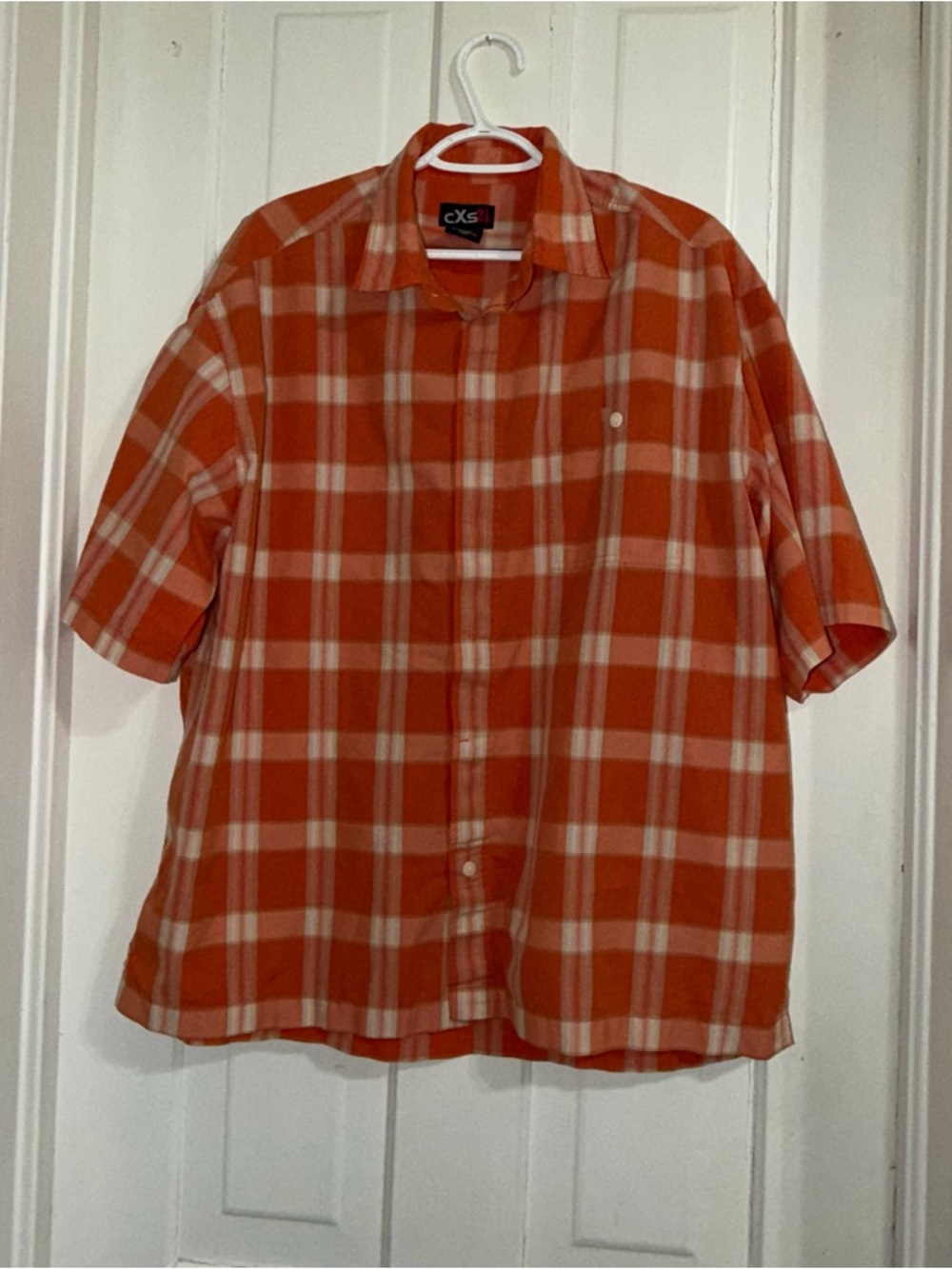 Men's CXS21 size XL‎ Orange Plaid Short-Sleeve Button-Up Shirt top casual work